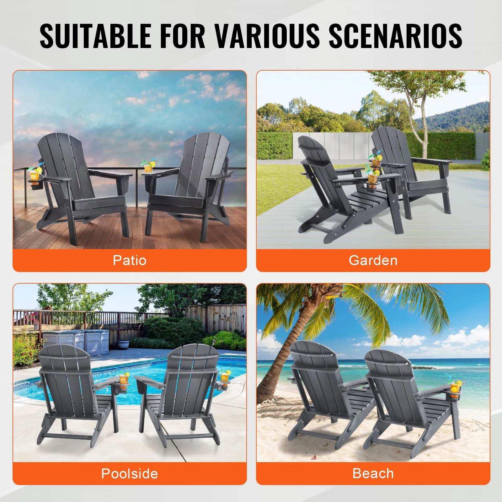 (FINAL PRICES ARE LOWER ON OUR SITE!) VEVOR Adirondack Chair Plastic Set of 2 All-Weather Folding Fire Pit Gray