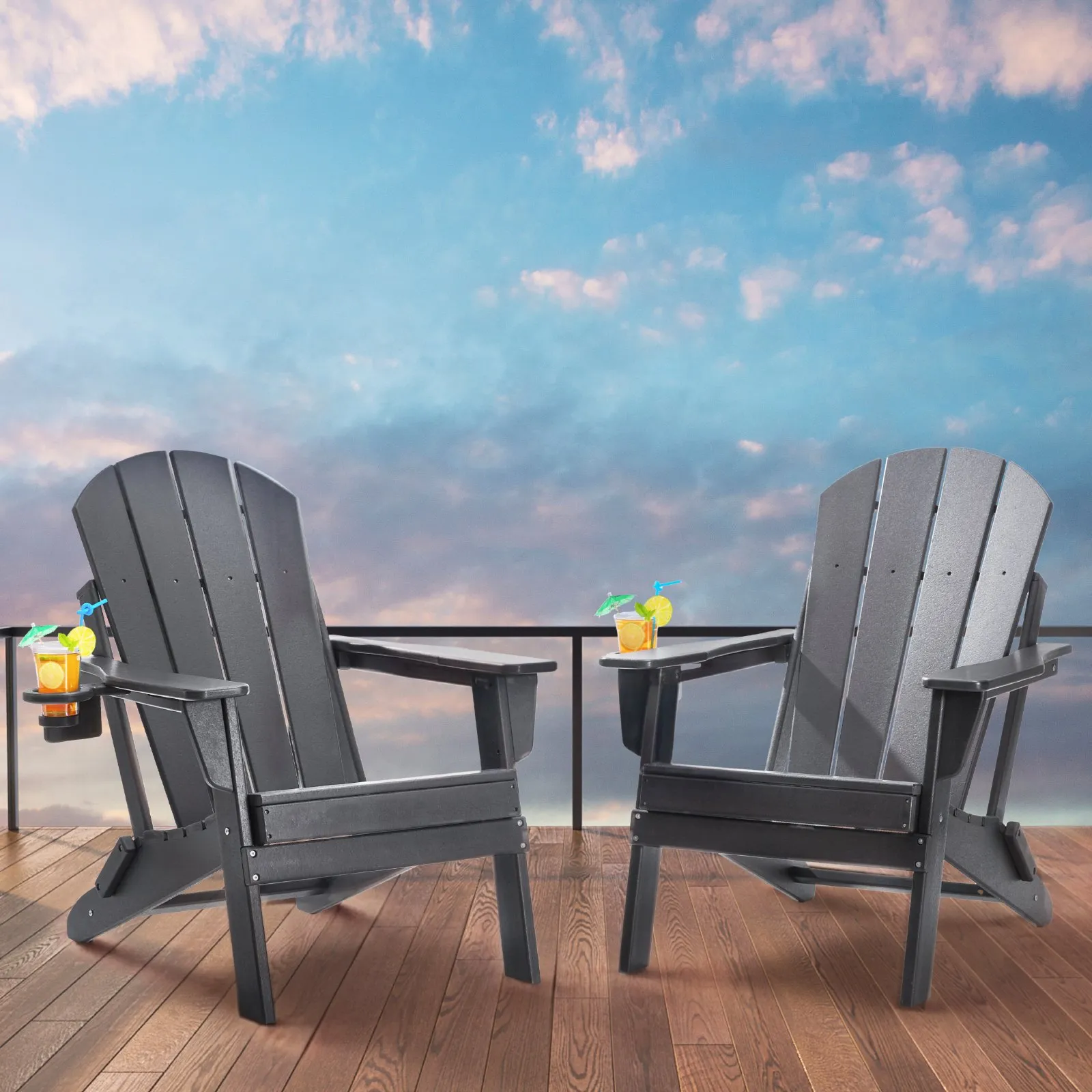 (FINAL PRICES ARE LOWER ON OUR SITE!) VEVOR Adirondack Chair Plastic Set of 2 All-Weather Folding Fire Pit Gray