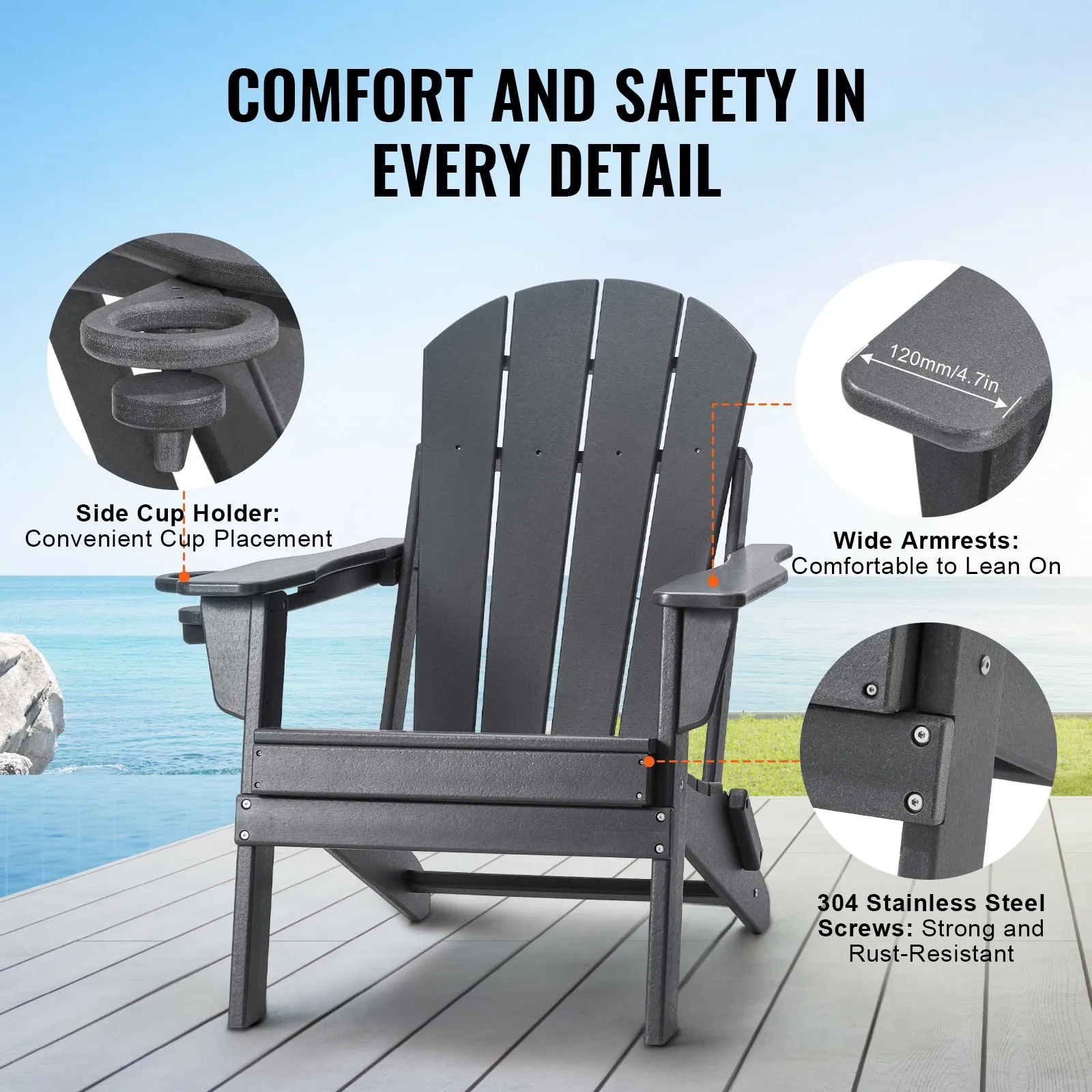 (FINAL PRICES ARE LOWER ON OUR SITE!) VEVOR Adirondack Chair Plastic Set of 2 All-Weather Folding Fire Pit Gray