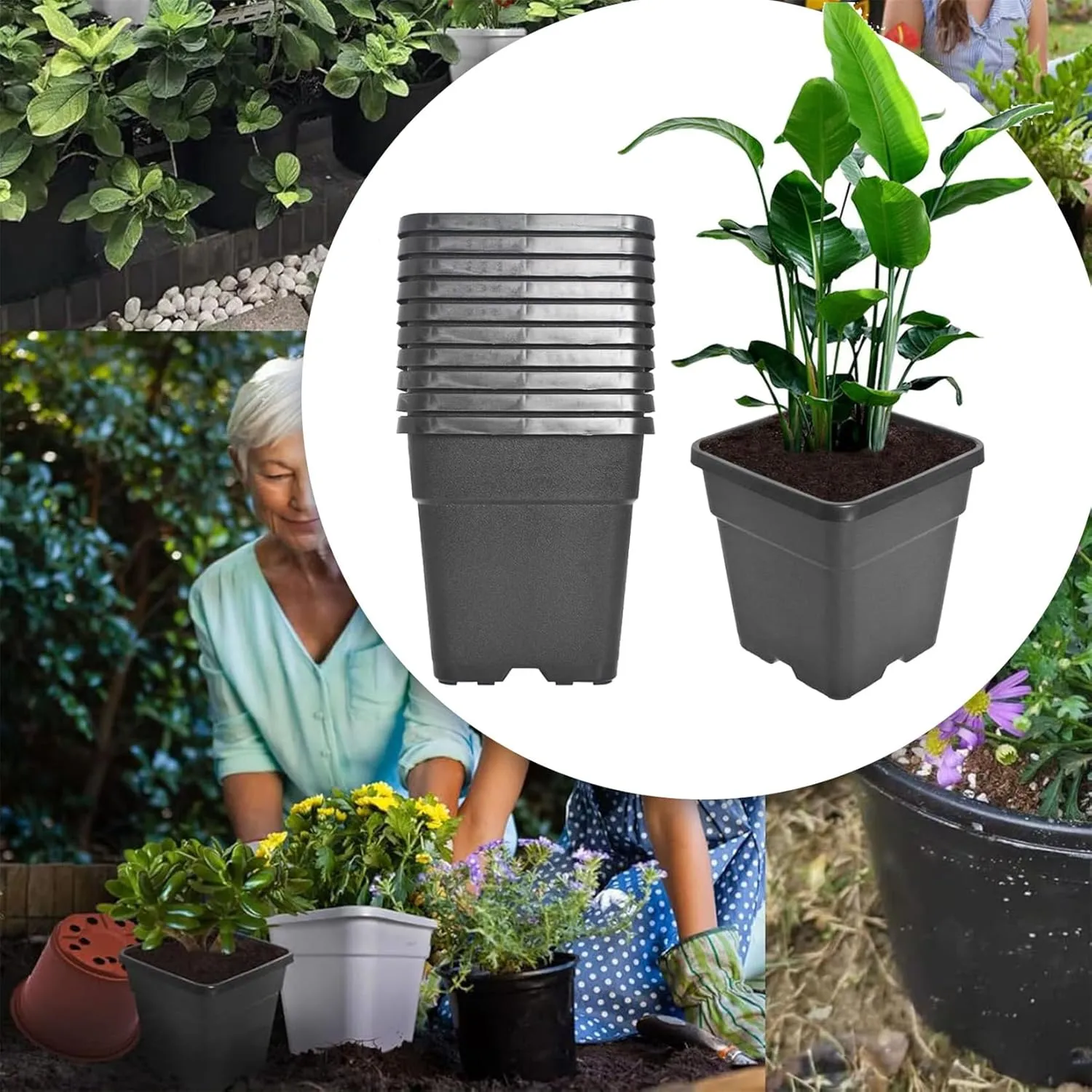 findmall 2 Gallon Square Black Nursery Pots Plant Pots Grow Pots Nursery Container for Planting Soil Plants 10 Pcs