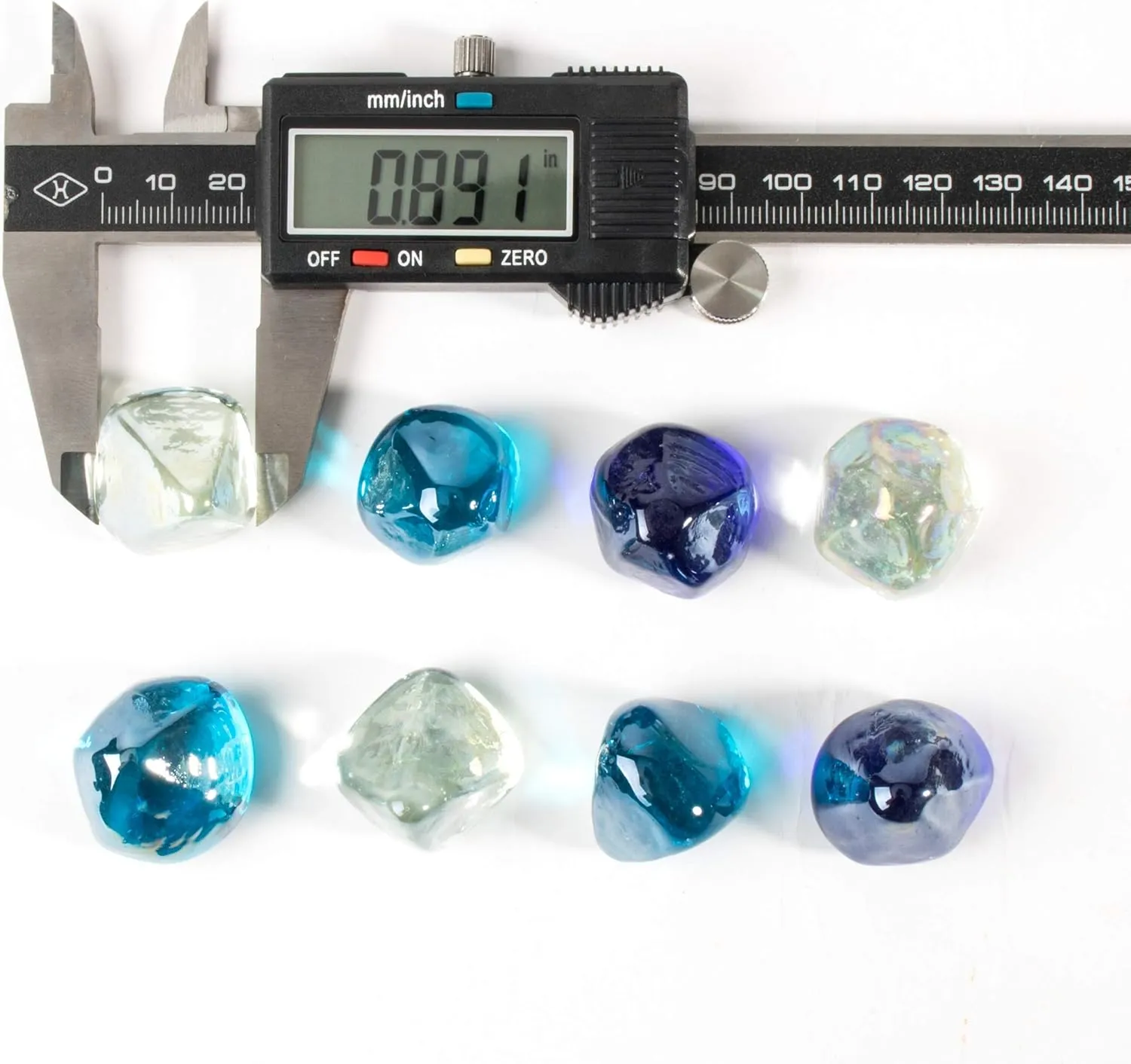 Fire Glass Diamond 1 Inch Fire Pit Glass Rocks for Propane or Gas Fire Pit 20 Pounds, White/Cobalt Blue/Margarita Azura Blue Blend(Gift Package)