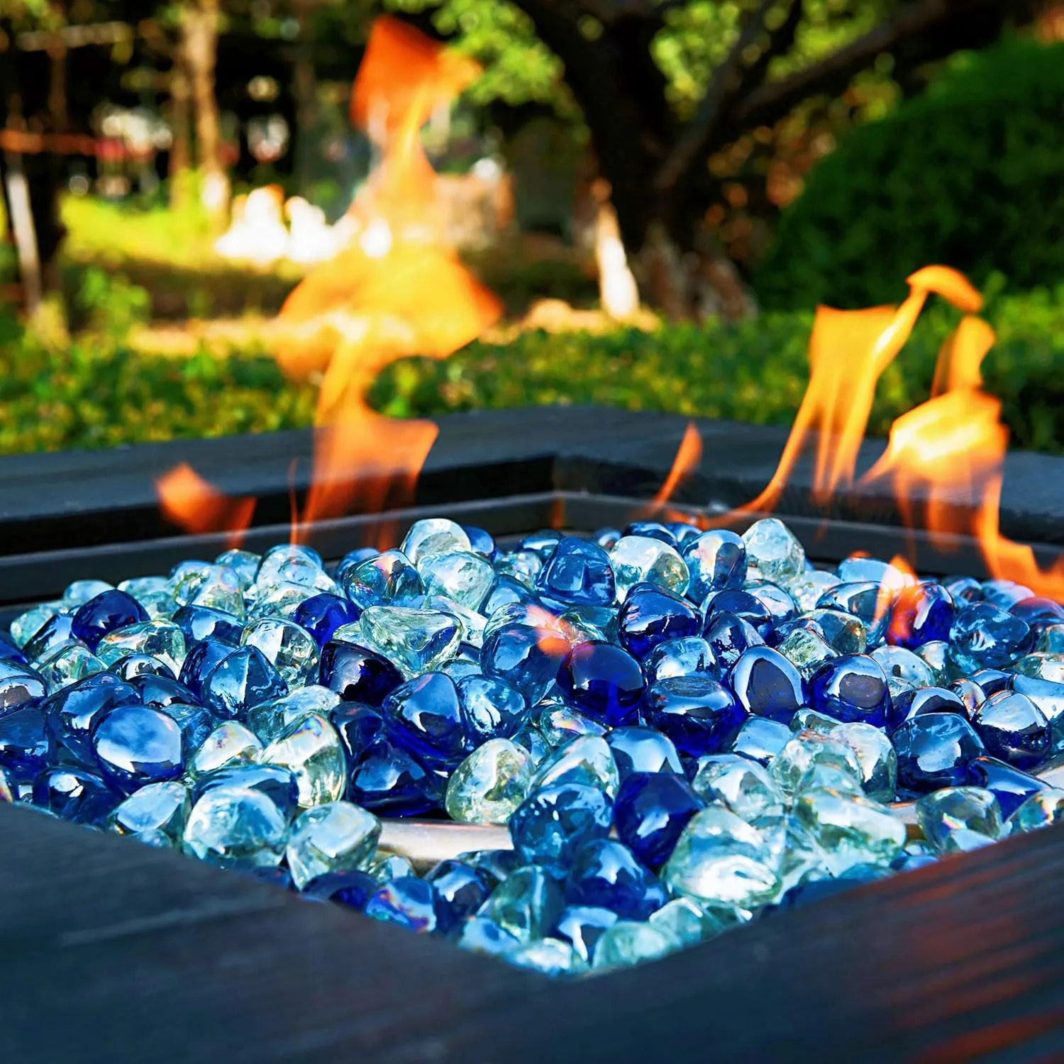 Fire Glass Diamond 1 Inch Fire Pit Glass Rocks for Propane or Gas Fire Pit 20 Pounds, White/Cobalt Blue/Margarita Azura Blue Blend(Gift Package)