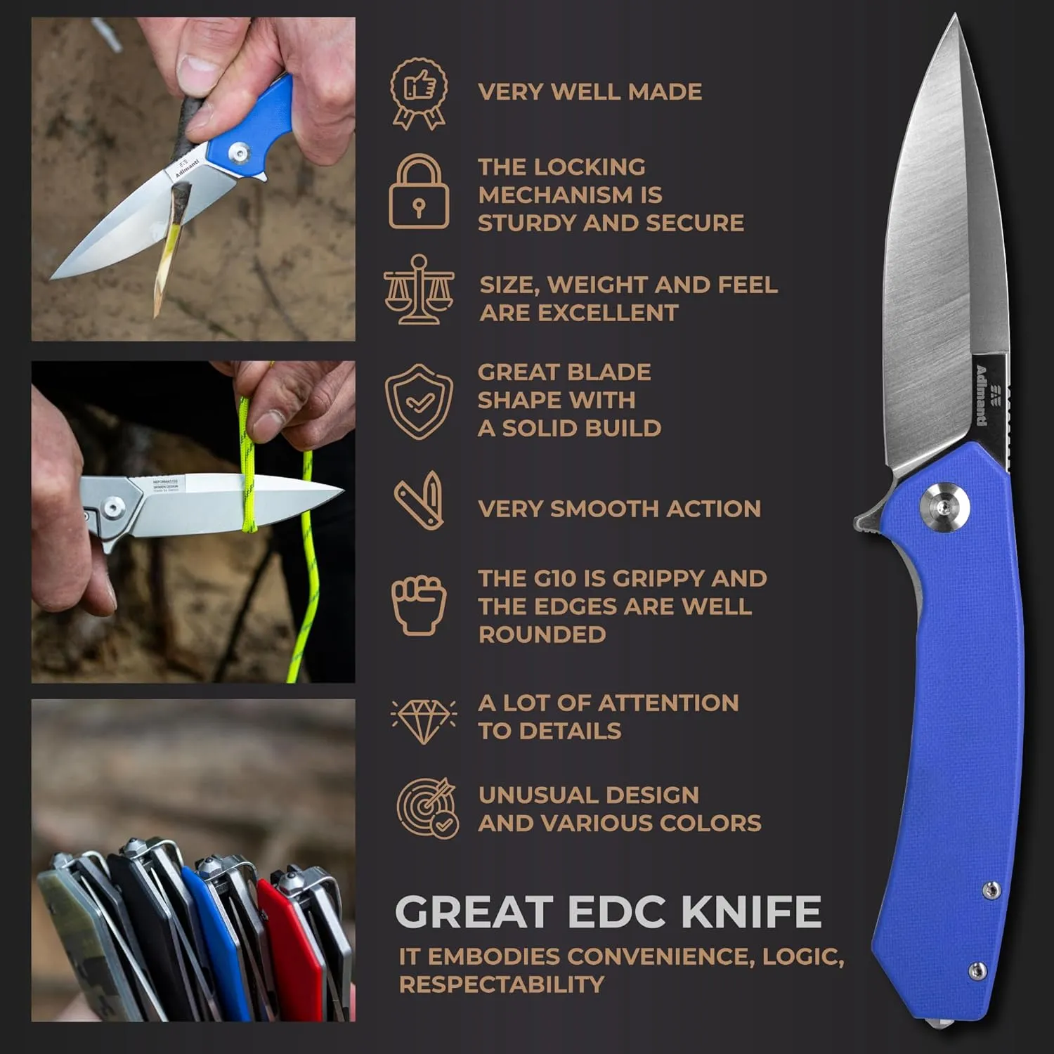 Firebird GANZO Adimanti Skimen Pocket Folding Knife G10 Anti-Slip Handle with Clip and Glass Breaker D2 Steel Blade Hunting Fishing Camping Outdoor Folder EDC Pocket Knife (Blue)