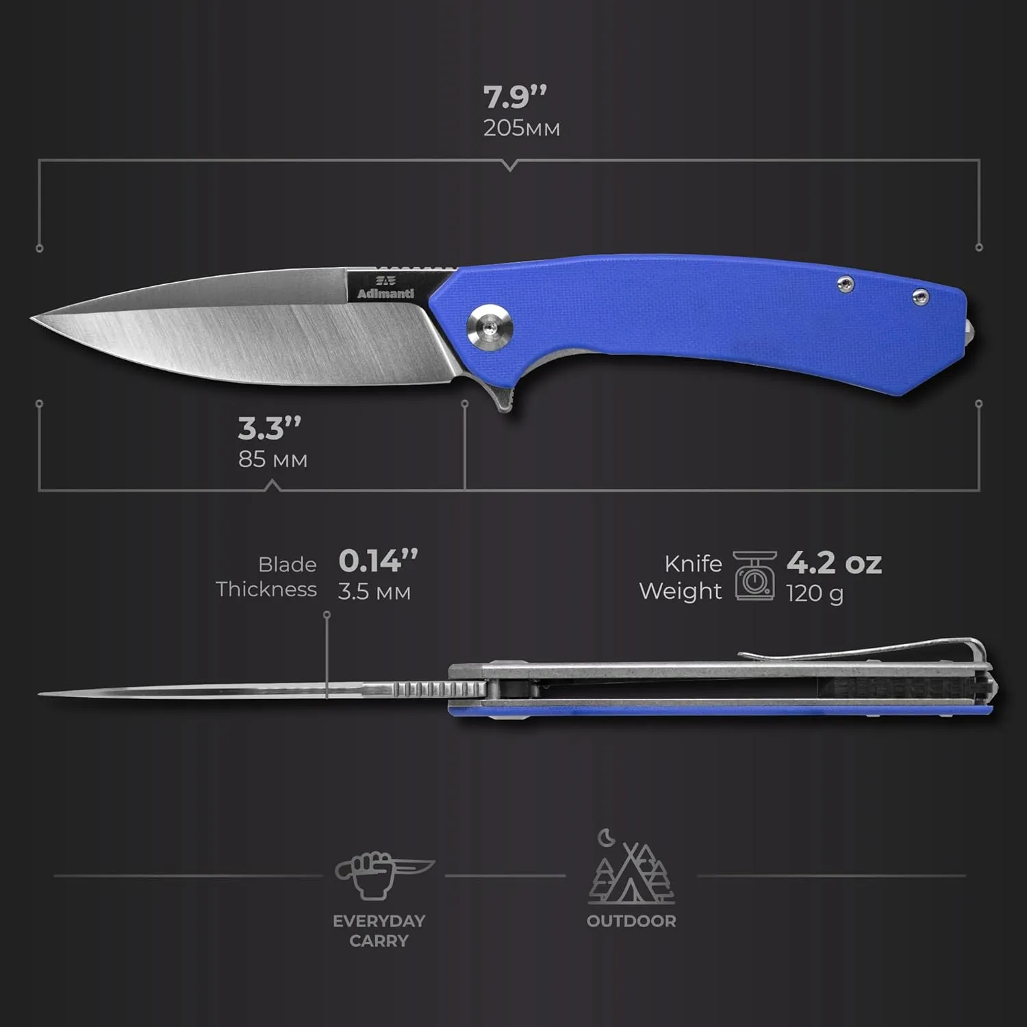 Firebird GANZO Adimanti Skimen Pocket Folding Knife G10 Anti-Slip Handle with Clip and Glass Breaker D2 Steel Blade Hunting Fishing Camping Outdoor Folder EDC Pocket Knife (Blue)