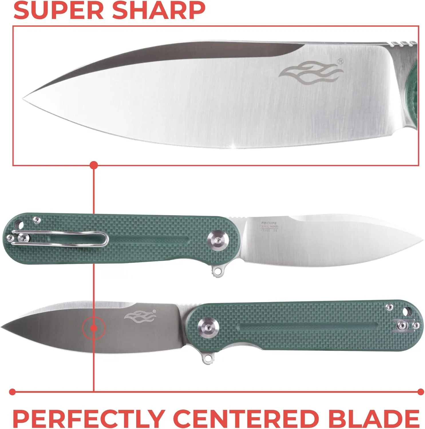 Firebird GANZO FH922-GB Pocket Folding Knife D2 Steel Blade G10 Anti-Slip Handle with Clip Camping Hunting Fishing Outdoor EDC Utility Pocket Knife Best Father's Day Gift (Green)