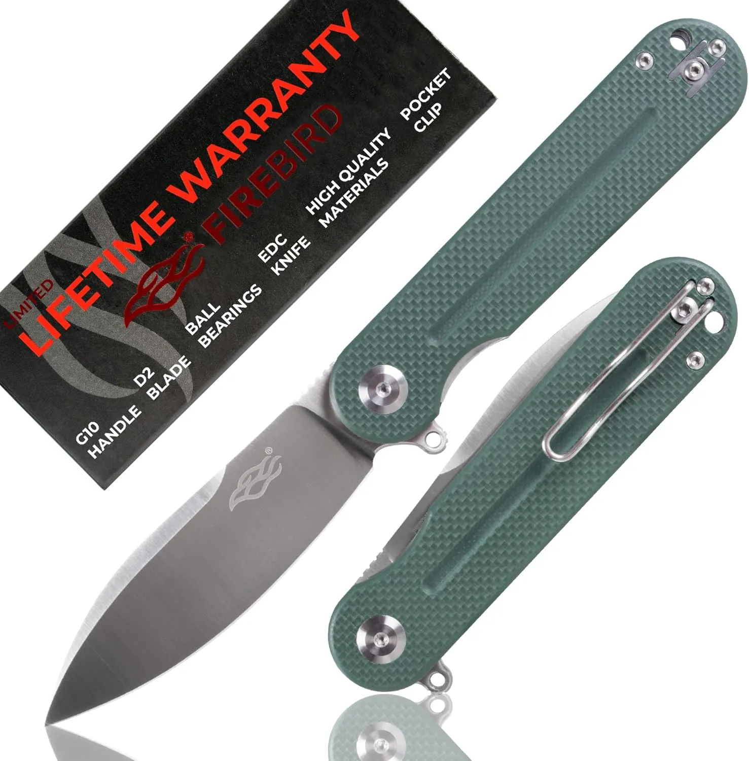 Firebird GANZO FH922-GB Pocket Folding Knife D2 Steel Blade G10 Anti-Slip Handle with Clip Camping Hunting Fishing Outdoor EDC Utility Pocket Knife Best Father's Day Gift (Green)