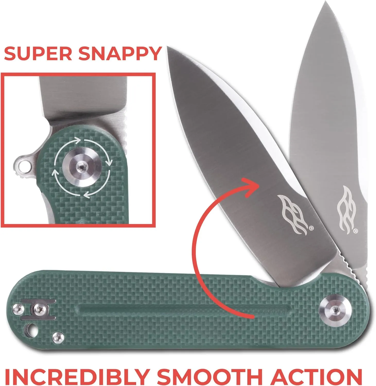 Firebird GANZO FH922-GB Pocket Folding Knife D2 Steel Blade G10 Anti-Slip Handle with Clip Camping Hunting Fishing Outdoor EDC Utility Pocket Knife Best Father's Day Gift (Green)