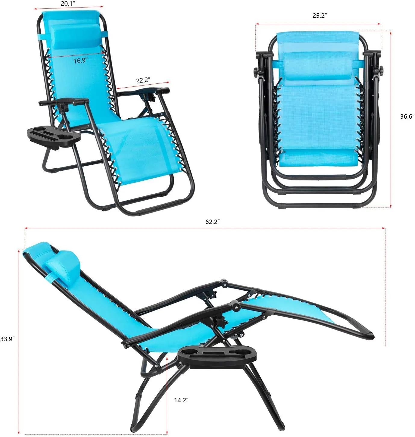 Flamaker Patio Zero Gravity Chair Outdoor Folding Lounge Chair Recliners Adjustable Lawn Lounge Chair with Pillow for Poolside, Yard and Camping (Blue)