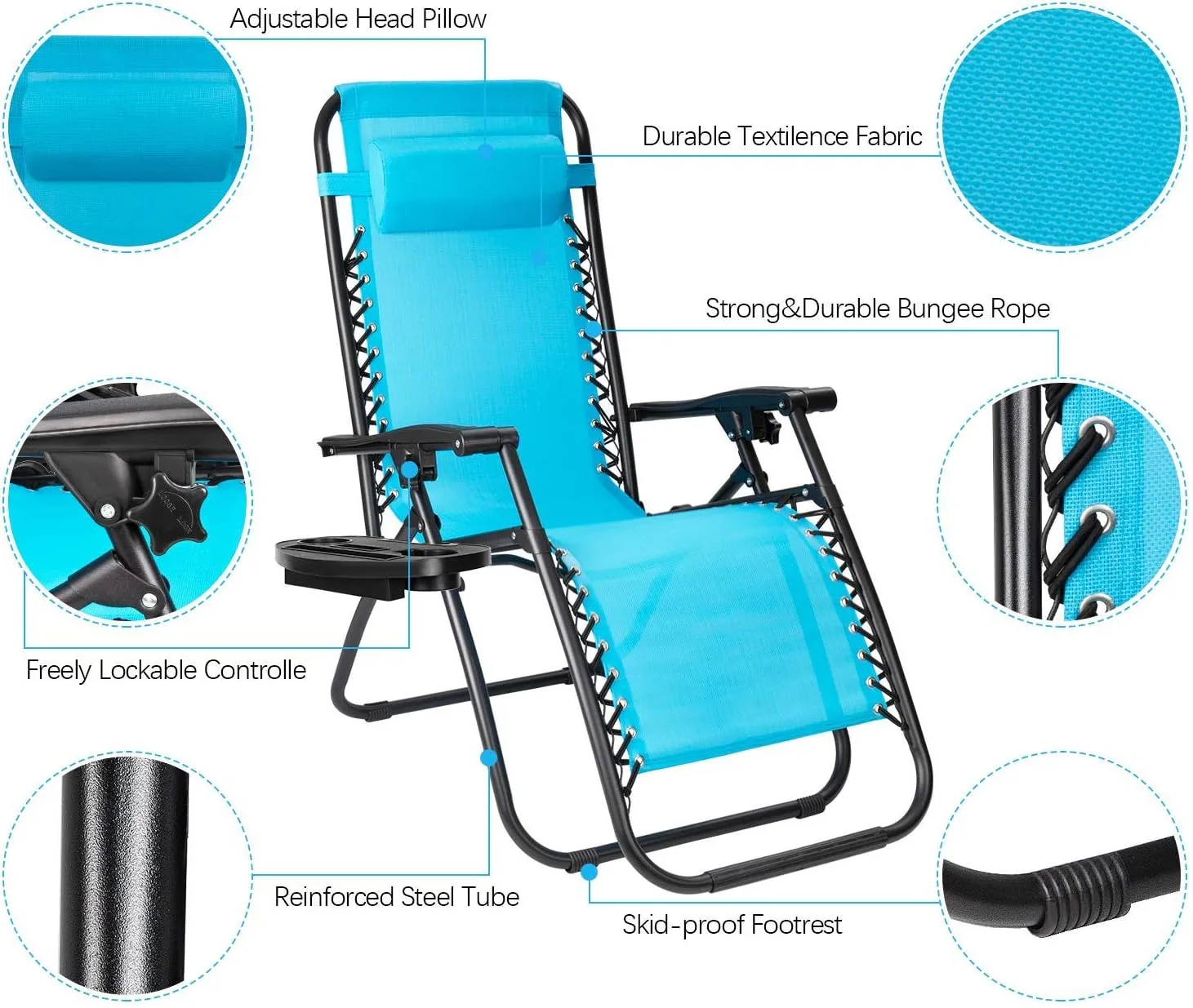 Flamaker Patio Zero Gravity Chair Outdoor Folding Lounge Chair Recliners Adjustable Lawn Lounge Chair with Pillow for Poolside, Yard and Camping (Blue)