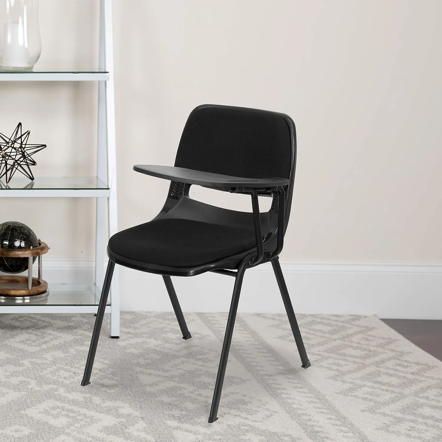 Flash Furniture Black Padded Ergonomic Shell Chair with Left Handed Flip-Up Tablet Arm