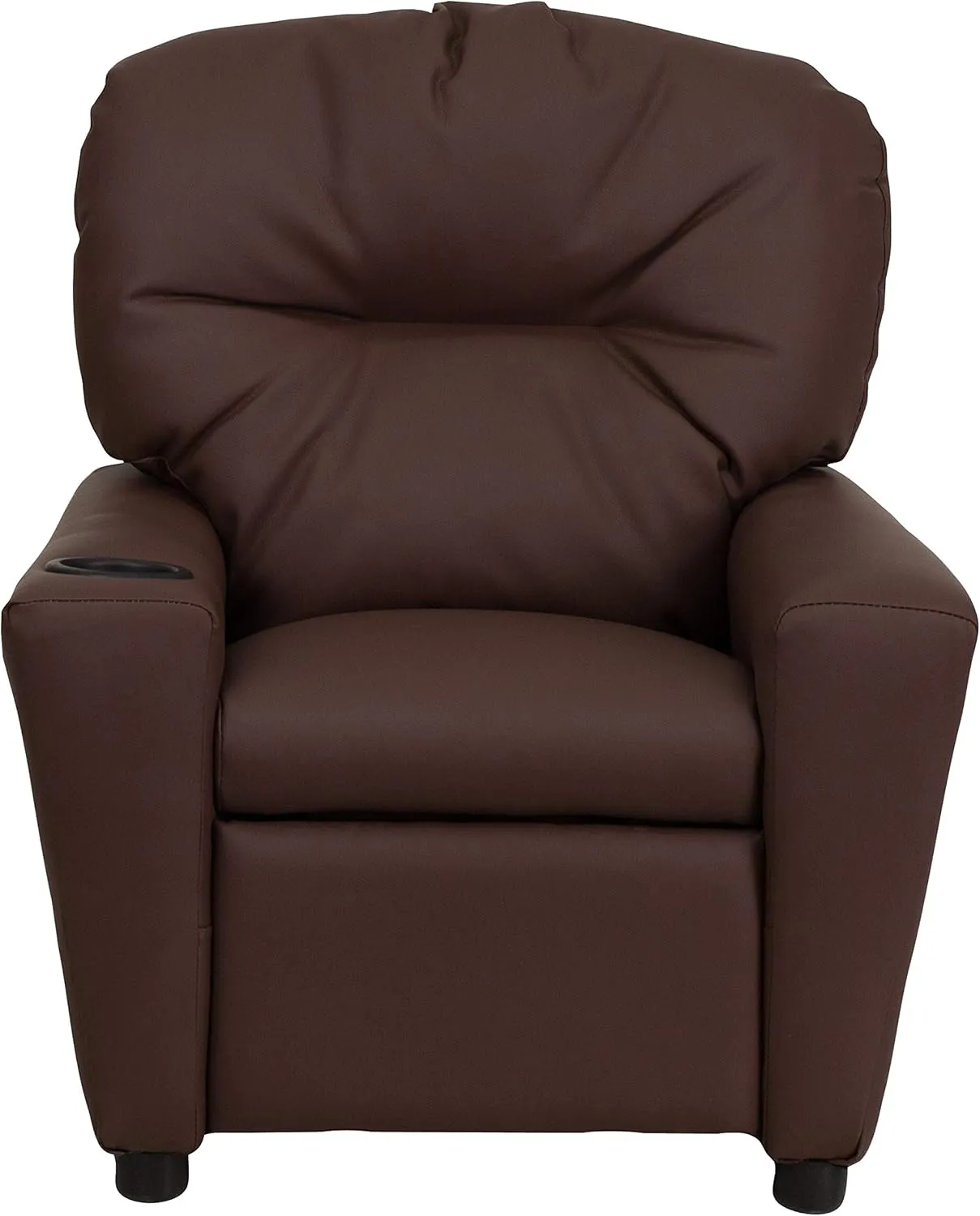 Flash Furniture Chandler LeatherSoft Kids Recliner with Cup Holder and Safety Recline, Contemporary Reclining Chair for Kids, Supports up to 90 lbs., Brown