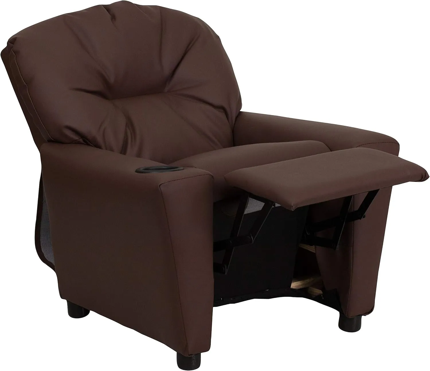 Flash Furniture Chandler LeatherSoft Kids Recliner with Cup Holder and Safety Recline, Contemporary Reclining Chair for Kids, Supports up to 90 lbs., Brown