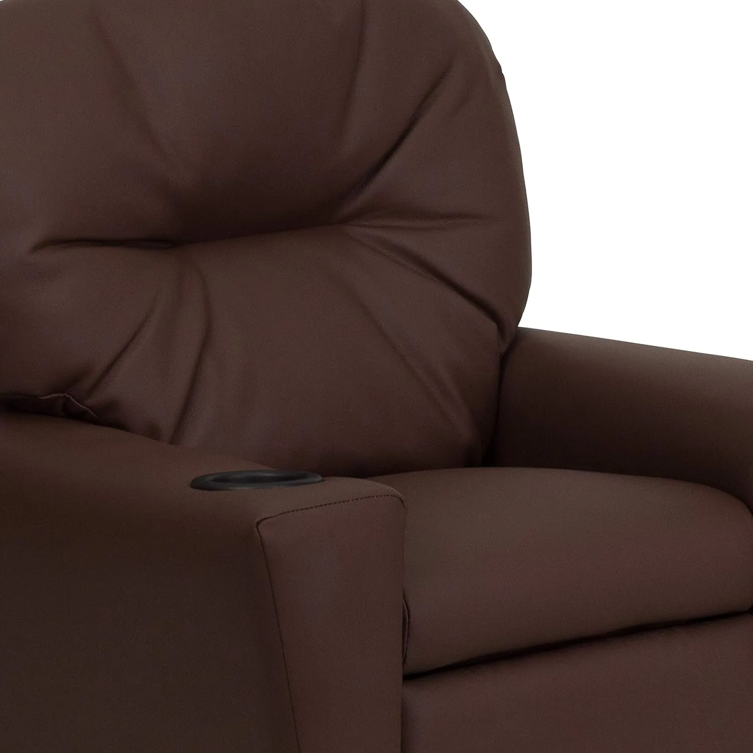 Flash Furniture Chandler LeatherSoft Kids Recliner with Cup Holder and Safety Recline, Contemporary Reclining Chair for Kids, Supports up to 90 lbs., Brown