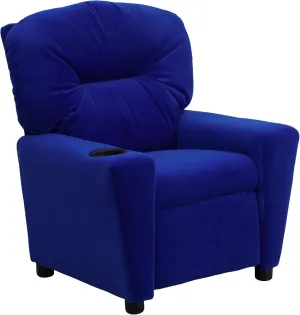 Flash Furniture Chandler Microfiber Kids Recliner with Cup Holder and Safety Recline, Contemporary Reclining Chair for Kids, Supports up to 90 lbs., Blue