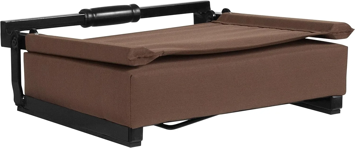 Flash Furniture Grandstand Portable Stadium Seats for Bleachers or Benches, Folding Padded Stadium Chairs with Handle, Pack of 2, 500 lb. Weight Capacity, Brown