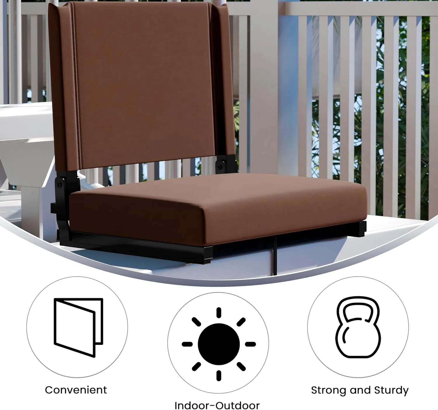 Flash Furniture Grandstand Portable Stadium Seats for Bleachers or Benches, Folding Padded Stadium Chairs with Handle, Pack of 2, 500 lb. Weight Capacity, Brown