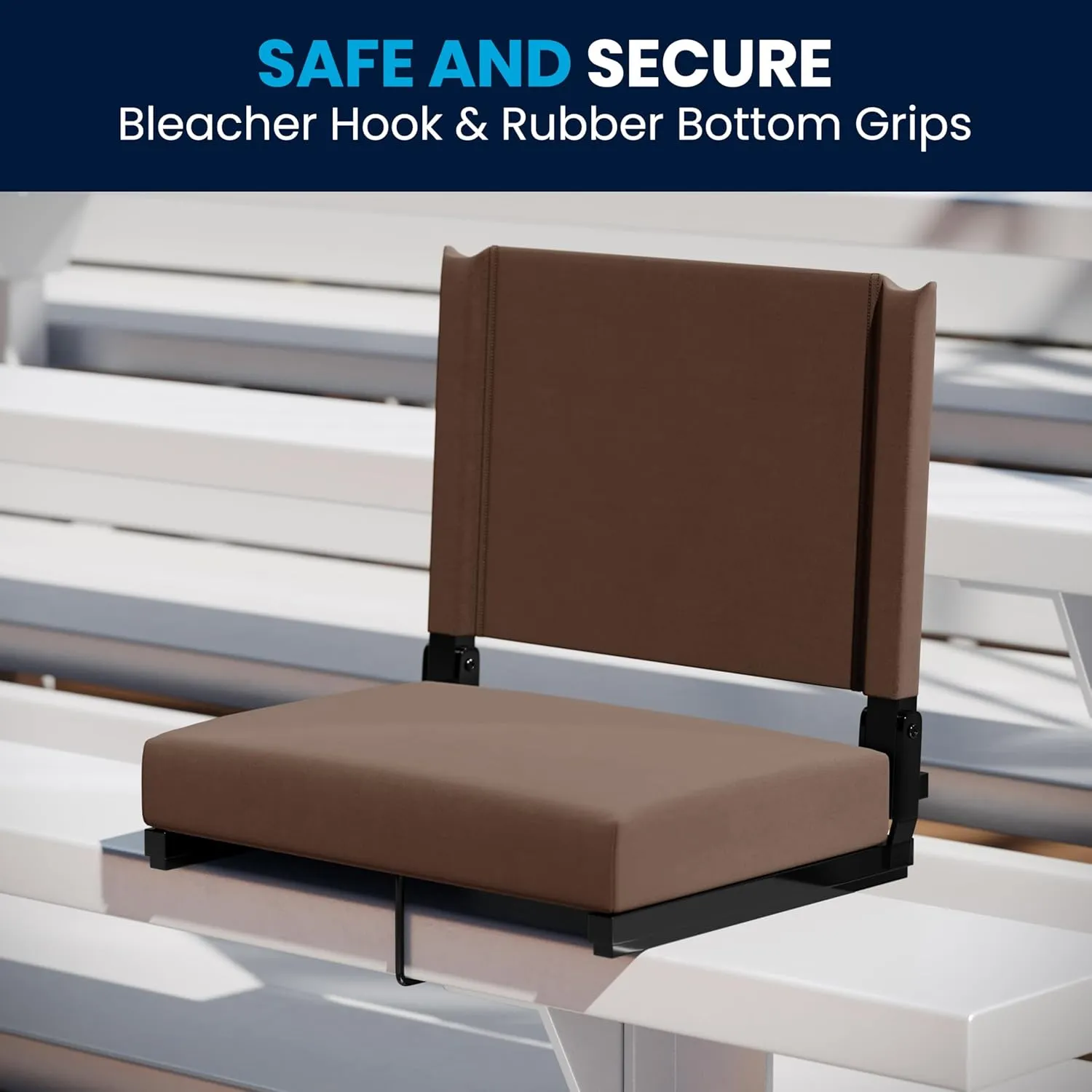 Flash Furniture Grandstand Portable Stadium Seats for Bleachers or Benches, Folding Padded Stadium Chairs with Handle, Pack of 2, 500 lb. Weight Capacity, Brown