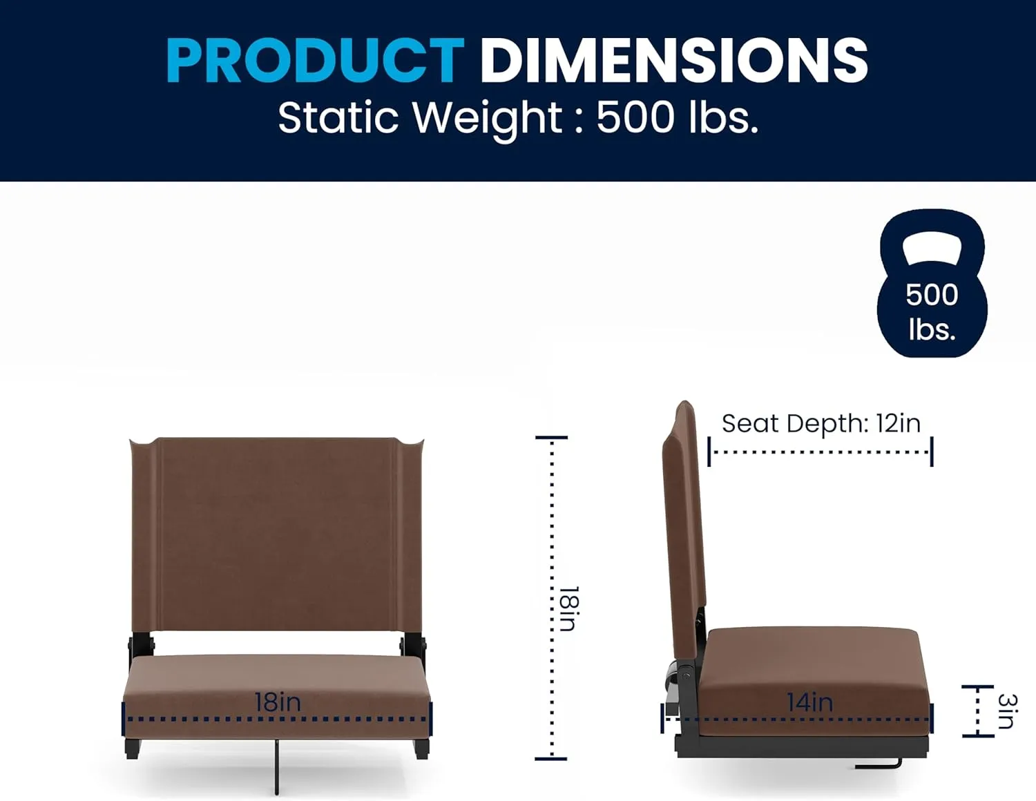 Flash Furniture Grandstand Portable Stadium Seats for Bleachers or Benches, Folding Padded Stadium Chairs with Handle, Pack of 2, 500 lb. Weight Capacity, Brown
