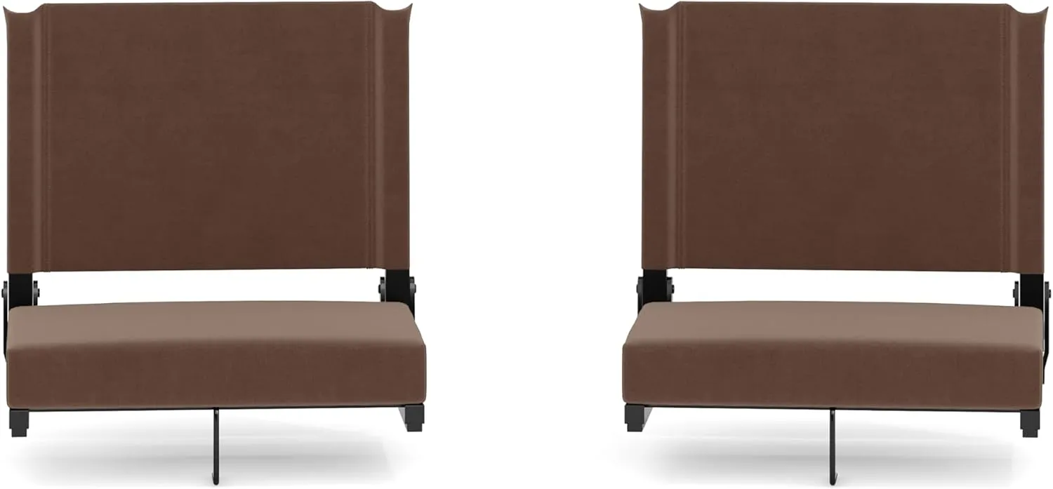 Flash Furniture Grandstand Portable Stadium Seats for Bleachers or Benches, Folding Padded Stadium Chairs with Handle, Pack of 2, 500 lb. Weight Capacity, Brown