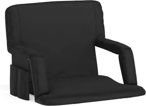 Flash Furniture Malta Extra Wide Portable Stadium Seat for Bleachers or Benches, Padded Stadium Chair with Backpack Straps and Storage, 265 lb. Weight Capacity, Black