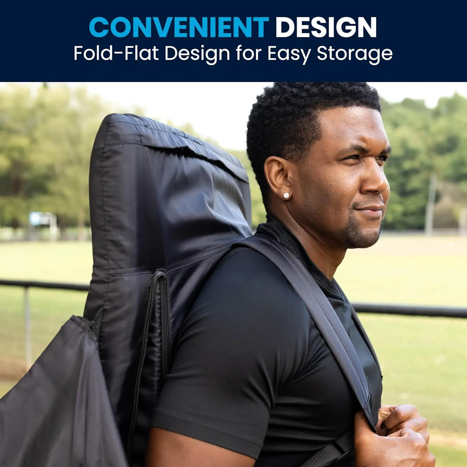Flash Furniture Malta Extra Wide Portable Stadium Seat for Bleachers or Benches, Padded Stadium Chair with Backpack Straps and Storage, 265 lb. Weight Capacity, Black