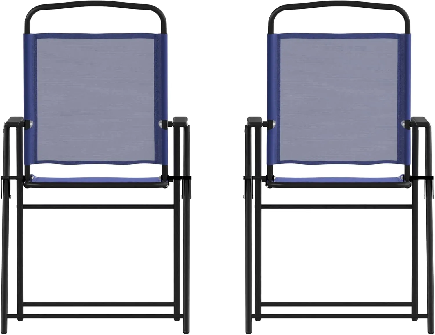 Flash Furniture Mystic Folding Patio Sling Chairs, Outdoor Textilene Lawn Chairs with Armrests, Set of 2, Navy