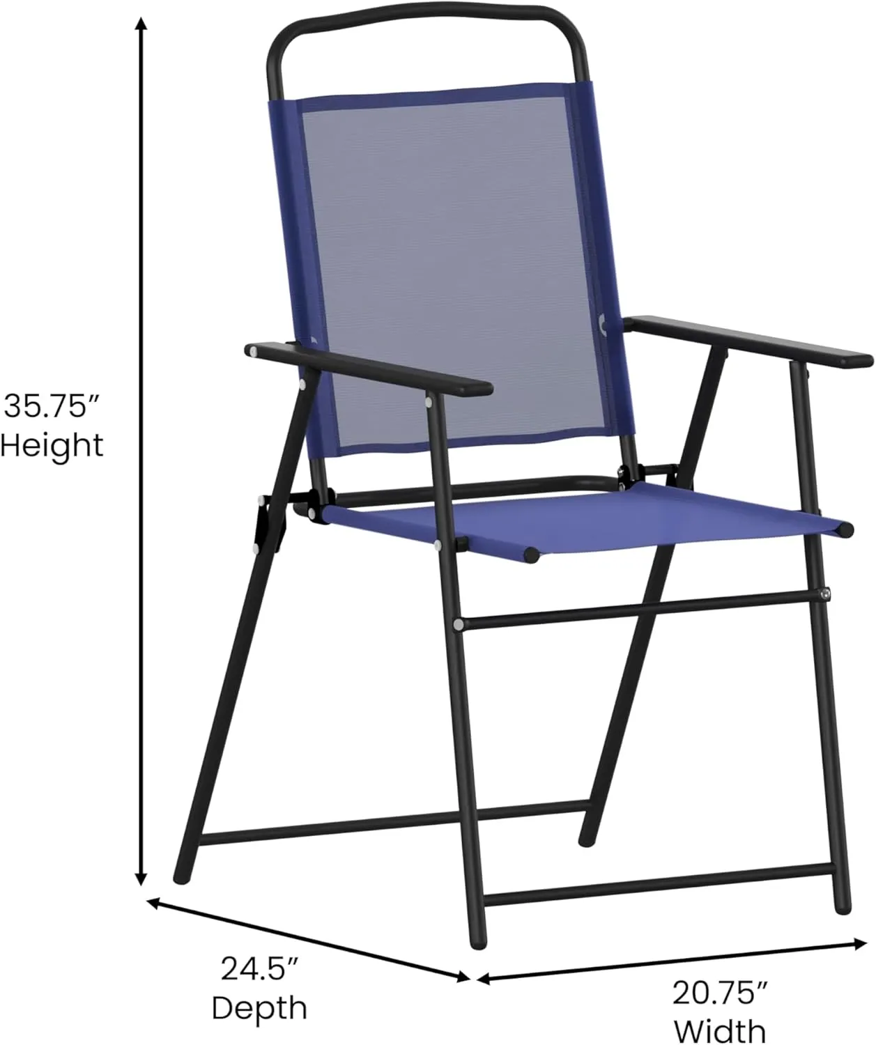 Flash Furniture Mystic Folding Patio Sling Chairs, Outdoor Textilene Lawn Chairs with Armrests, Set of 2, Navy