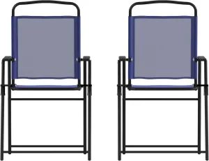 Flash Furniture Mystic Folding Patio Sling Chairs, Outdoor Textilene Lawn Chairs with Armrests, Set of 2, Navy