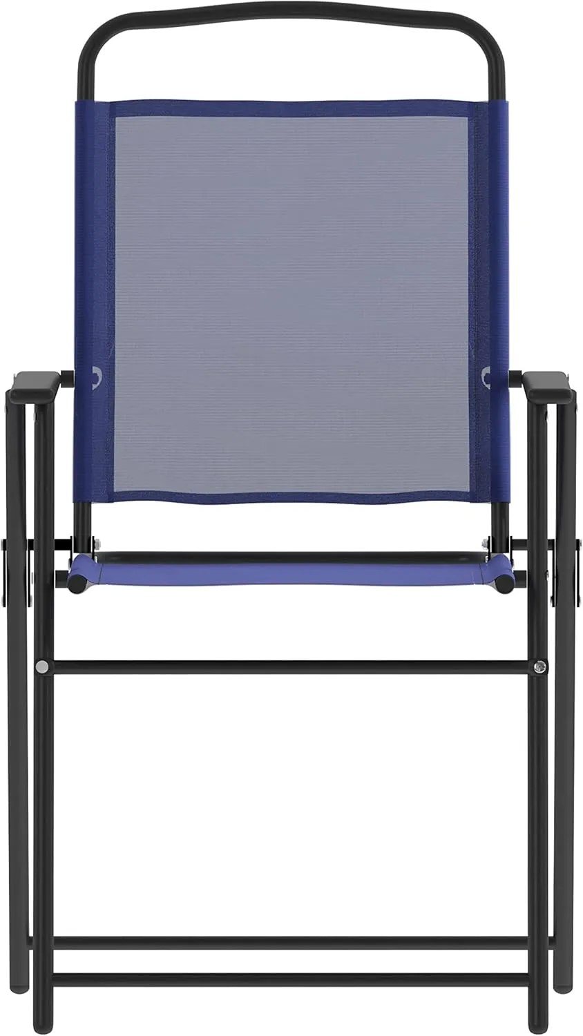 Flash Furniture Mystic Folding Patio Sling Chairs, Outdoor Textilene Lawn Chairs with Armrests, Set of 2, Navy