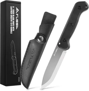 FLISSA 9" Fixed Blade Knife, D2 Steel Hunting Knife for Camping, Outdoor, Bushcraft and Survival, G10 Handle, Leather Sheath Included, Christmas Gifts for Husband, Father, Friend