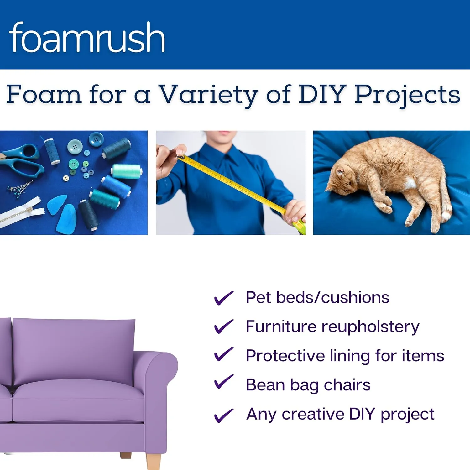 FoamRush 3" x 25" x 25" Gel Memory Foam Bench Cushion Replacement Medium Firm (Upholstery Foam, Rubber Padding, Seat Replacement, Upholstery Sheet, Couch, Sofa Cushion, Mattress) Made in USA