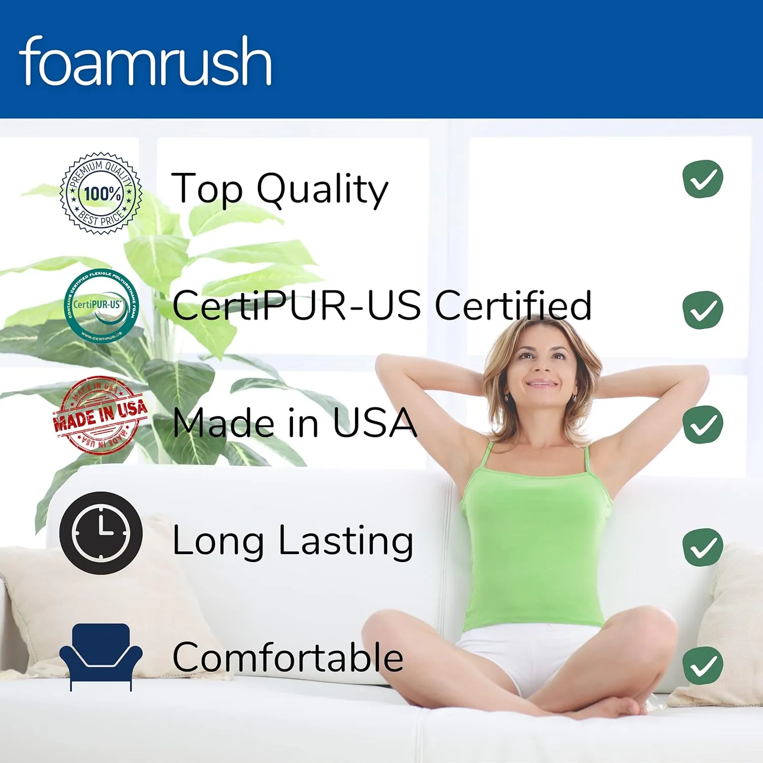 FoamRush 3" x 25" x 25" Gel Memory Foam Bench Cushion Replacement Medium Firm (Upholstery Foam, Rubber Padding, Seat Replacement, Upholstery Sheet, Couch, Sofa Cushion, Mattress) Made in USA
