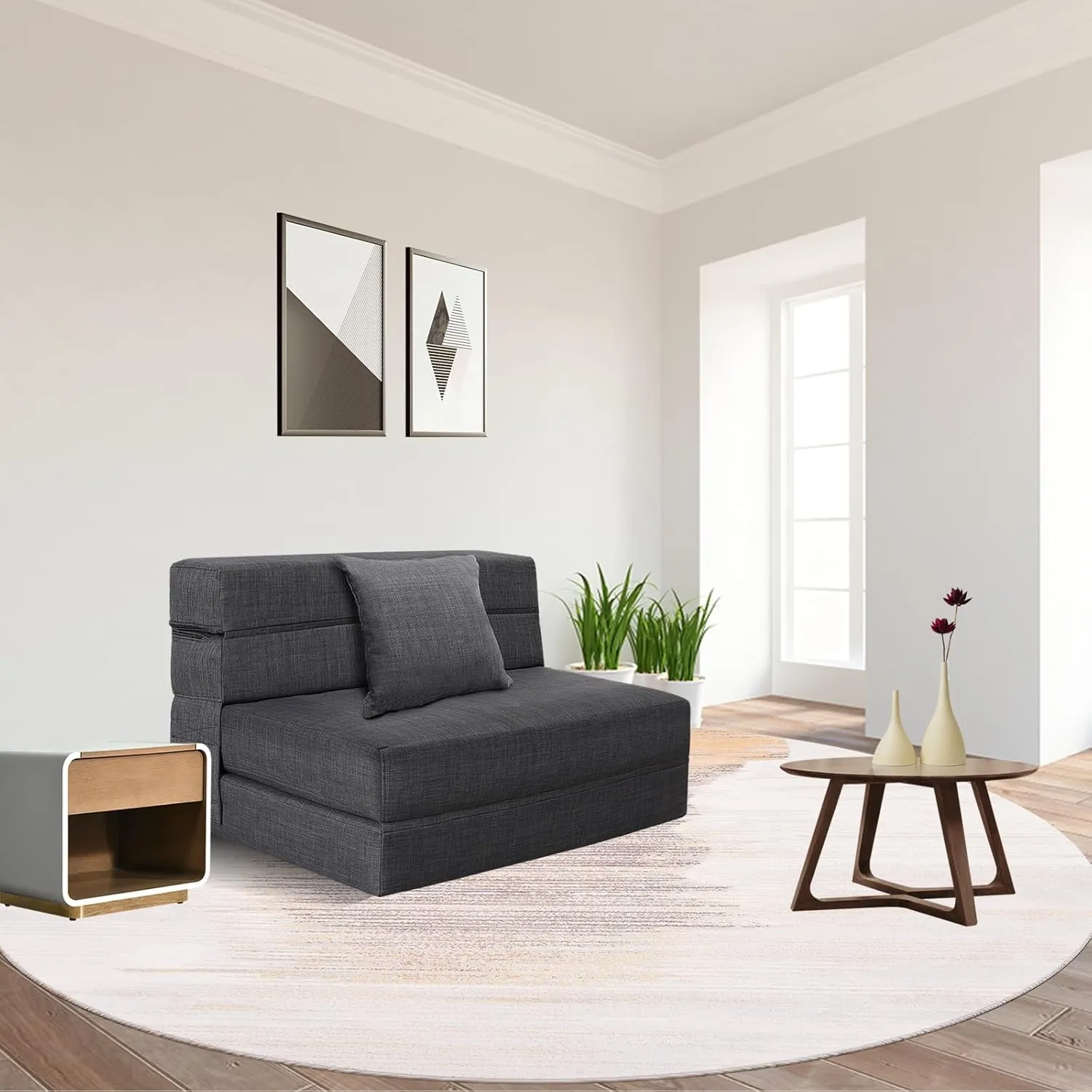 Fold Sofa Bed Couch Twin Size with Pillow Memory Foam Convertible Sleeper Chair Bed Futon Lazy for Living Room/Home Office/Guest Beds/Apartment/Upstairs Loft,Dark Gray