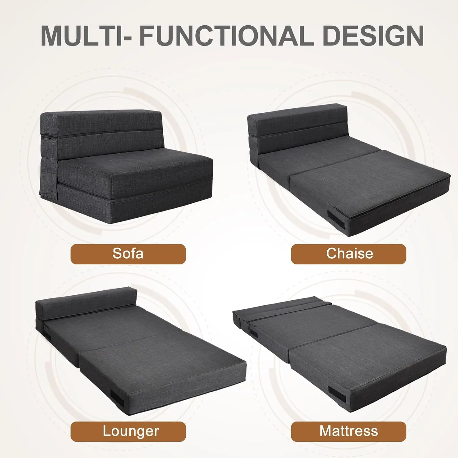 Fold Sofa Bed Couch Twin Size with Pillow Memory Foam Convertible Sleeper Chair Bed Futon Lazy for Living Room/Home Office/Guest Beds/Apartment/Upstairs Loft,Dark Gray
