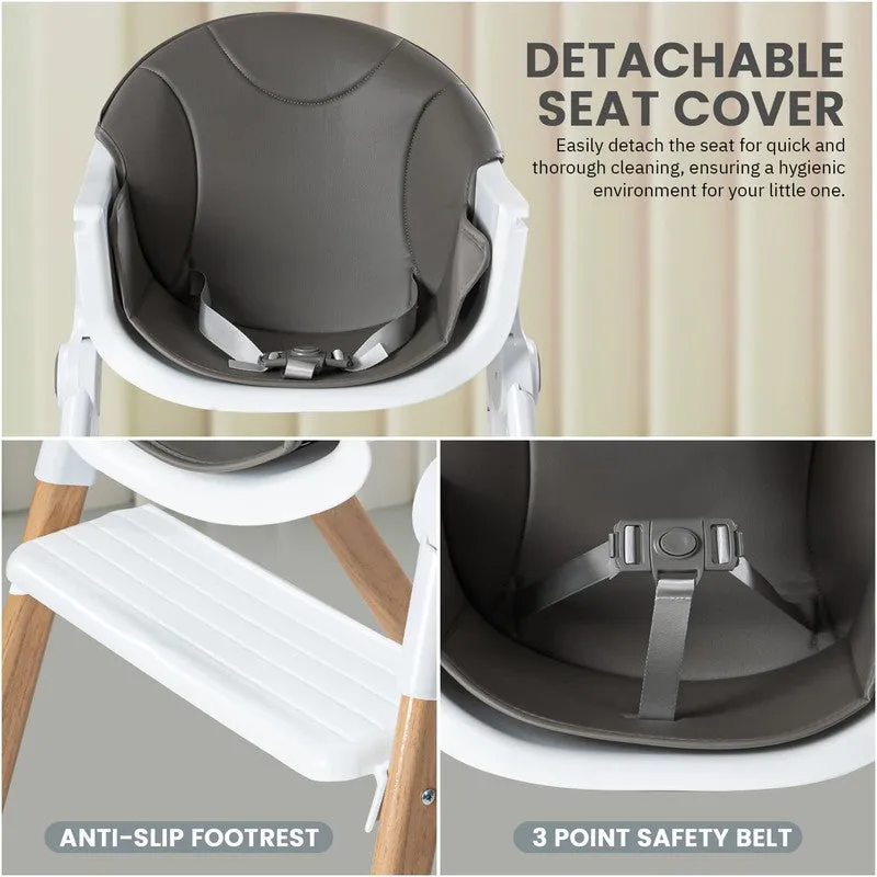 Foldable Baby High Chair for Kids with Adjustable Tray & Safety Belt | Feeding Booster Chair for Toddlers with Tray & Footrest