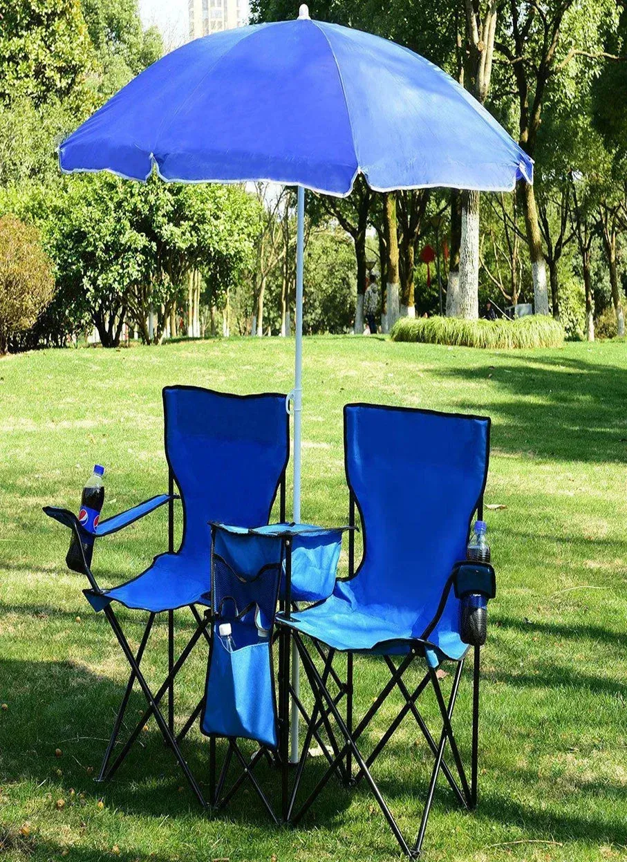Foldable  Beach Camping Double Chair Umbrella