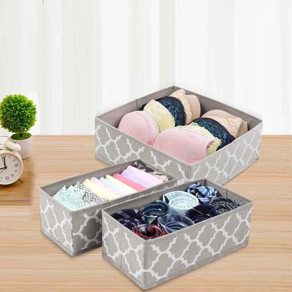 Foldable Cloth Storage Box Closet Dresser Drawer Organizer Cube Basket Bins Containers Divider with Drawers for Underwear, Bras, Socks, Ties, Scarves, Set of 6 Light Coffee with White Lantern Pattern