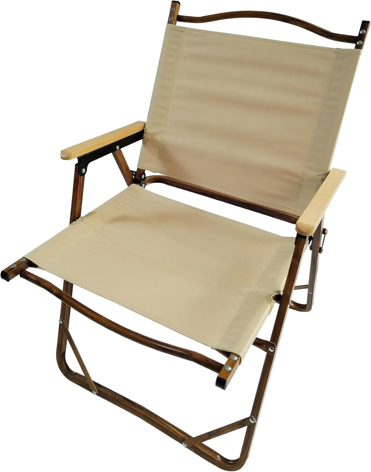 Foldable Portable Chair Set of 4 with Armrests, Aluminium Frame and Beech Wood, Easy to Carry for Outdoor Use, Natural