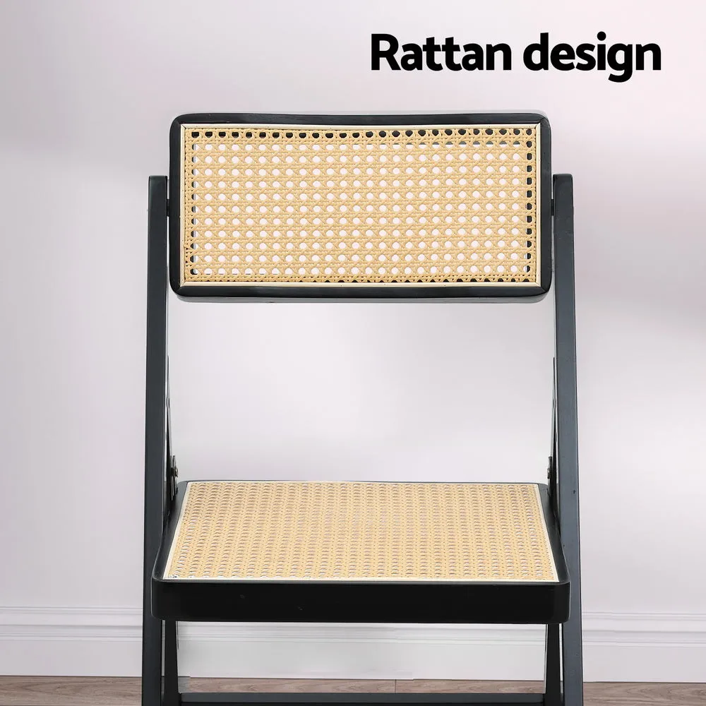 Foldable Rattan Dining Chair Wooden Black