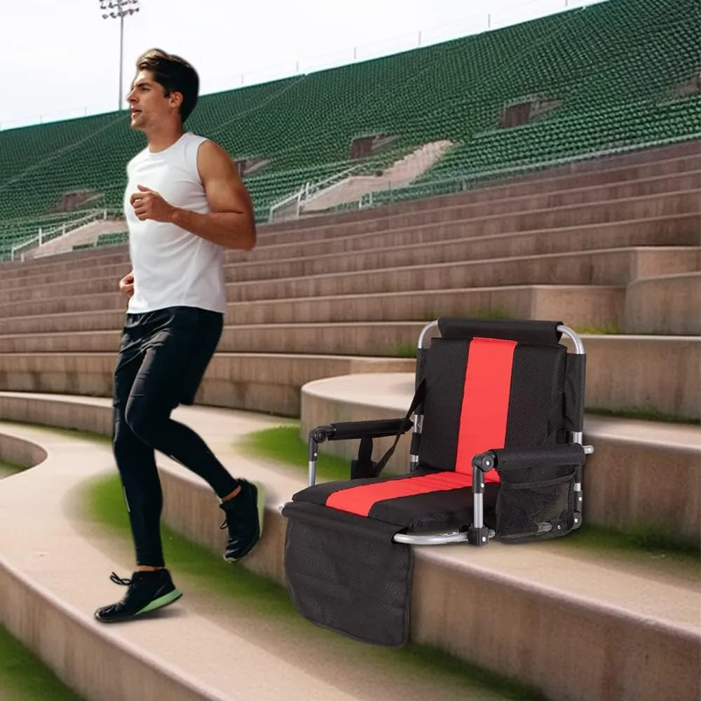 Foldable Stadium Seat Portable Folding Stadium Chairs Padded Bleacher Seat Cushion Bleacher Chair with Armrest and Cup Holder