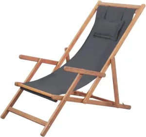 Folding Beach Chair Fabric and Wooden Frame Gray,Comfortable Wooden Beach Chair for Outdoor, Camping and Patio Patio Furniture, Patio Chairs
