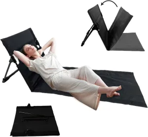 Folding Beach Chair Portable Beach Lounger with Mesh Pocket Waterproof Mat Lounge Chair Sturdy Sun Lounger Seat Mat for, Pool, Picnic Black