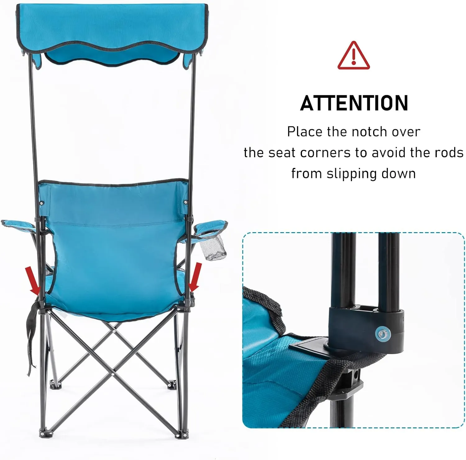 Folding Camping Chair with Canopy Shade for Adults, Portable Beach Chairs with Umbrella Support 330 lbs, Lawn Chair with Cup Holder for Outdoor Fishing Picnic Garden Sports Patio,Blue