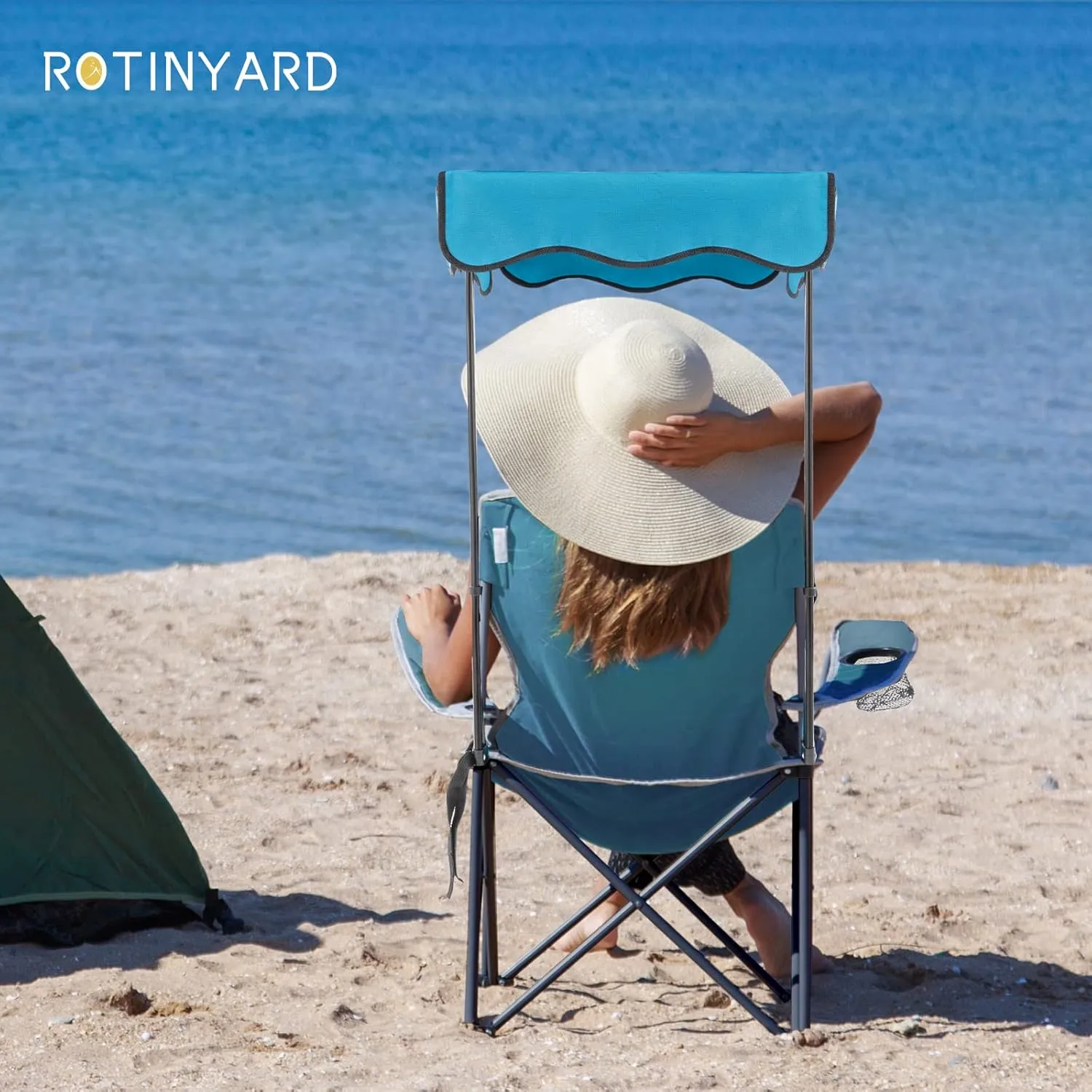 Folding Camping Chair with Canopy Shade for Adults, Portable Beach Chairs with Umbrella Support 330 lbs, Lawn Chair with Cup Holder for Outdoor Fishing Picnic Garden Sports Patio,Blue