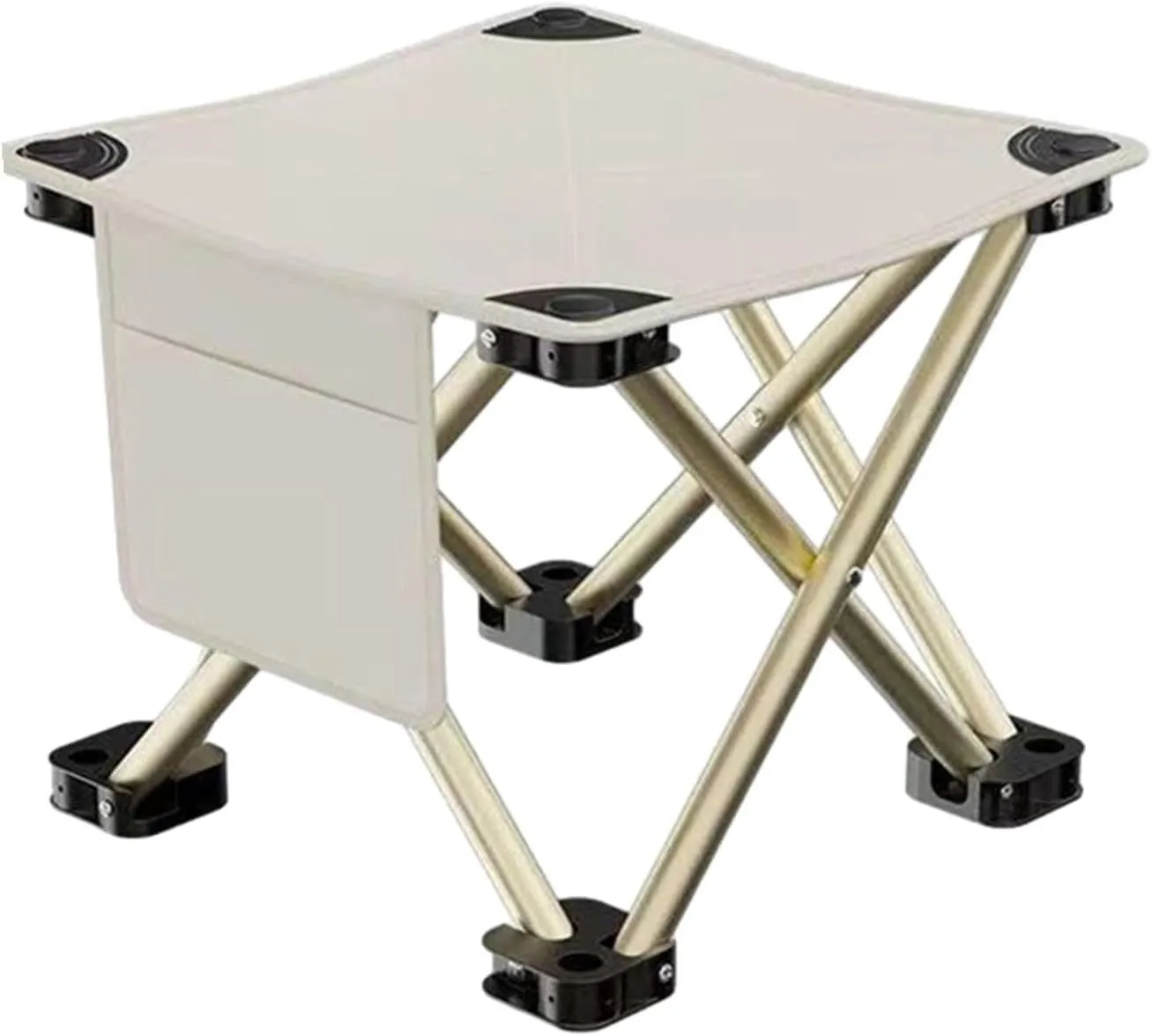 Folding Camping Stool with Side Pocket Sturdy Strong Load Bearing Foot Stool Small Foldable Chair for Backpacking Patio Lawn, White, 33cmx33cmx32cm