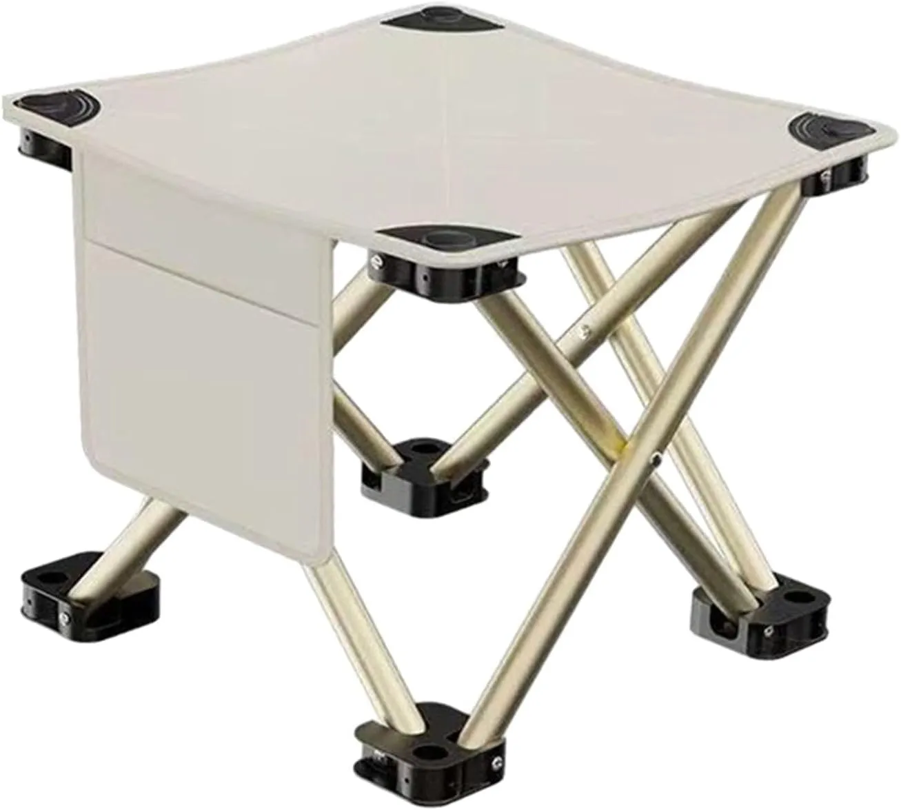 Folding Camping Stool with Side Pocket Sturdy Strong Load Bearing Foot Stool Small Foldable Chair for Backpacking Patio Lawn, White, 33cmx33cmx32cm