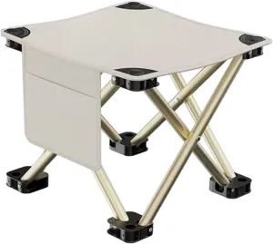 Folding Camping Stool with Side Pocket Sturdy Strong Load Bearing Foot Stool Small Foldable Chair for Backpacking Patio Lawn, White, 33cmx33cmx32cm