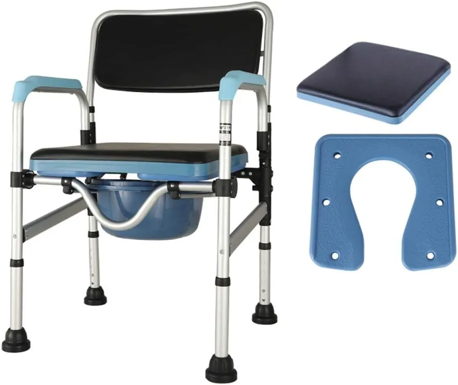 Folding Commode Foldable Light Toilet Chair, Household Mobile Bath Chair, with Soft Cushion and Back Cushion, Adult Portable Camping Toilet Stool (Color : Style 1) (Style 2)