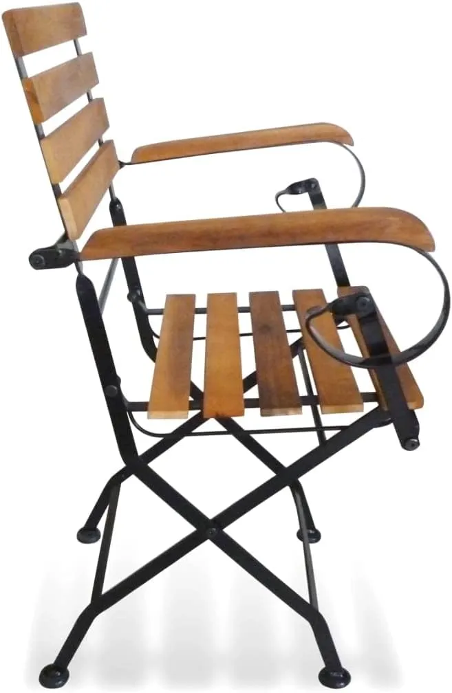 Folding Patio Chairs 2-Pack Solid Acacia Wood and Steel Outdoor Furniture Brown Foldable Garden Chairs for Poolside, Camping, Beach, Lawn, Backyard