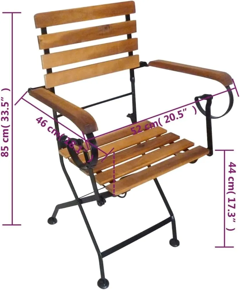 Folding Patio Chairs 2-Pack Solid Acacia Wood and Steel Outdoor Furniture Brown Foldable Garden Chairs for Poolside, Camping, Beach, Lawn, Backyard